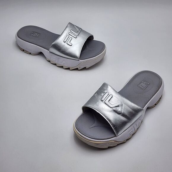Fila Y2K RARE Creeper Waterproof Silver Slide Sandals Size 7 - Picture 1 of 10